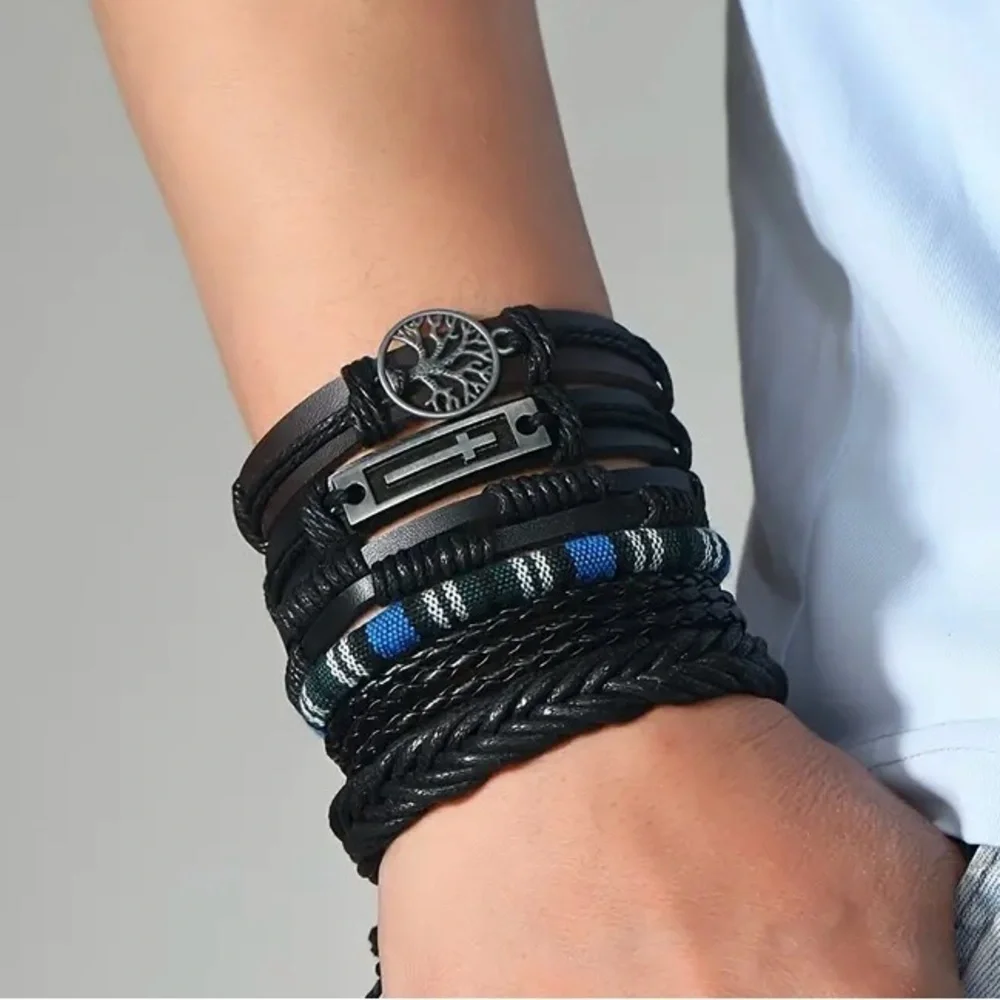 Men's Hand-woven Multi-layer Leather Set Bracelet.  All bracelets are Adjustable